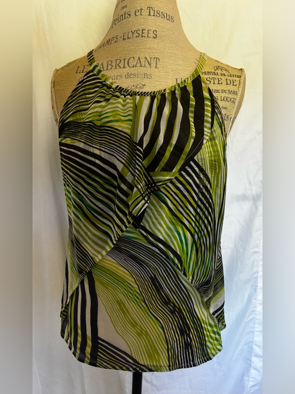 Worthington Women’s Sleeveless Blouse in Lime/Black Abstract Sz M
